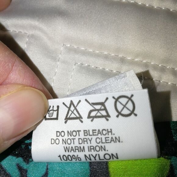 Vintage SLIX English Tropical Green Leaves Stretchy Midi Skirt Size Medium - Picture 8 of 11